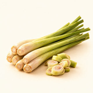 Fresh lemongrass stalks and sliced lemongrass